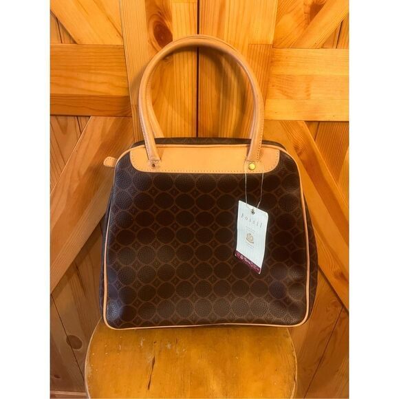 Vintage Fossil Brown Logo Bowling Bag Genuine Leather Purse 75082 NWT - Picture 1 of 10